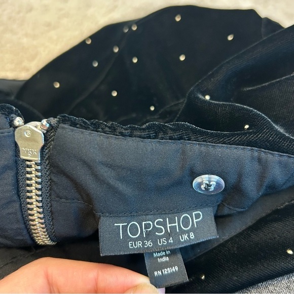 TOPSHOP black velvet ruffle frill polkadot crop top Sz 4 - Picture 6 of 11